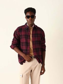 The Bear House - Maroon Cotton Full Sleeves Shirt