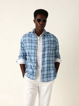 The Bear House - Blue Cotton Full Sleeves Shirt