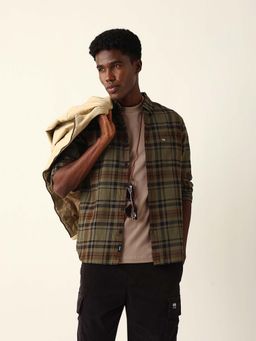 The Bear House - Olive Cotton Full Sleeves Shirt