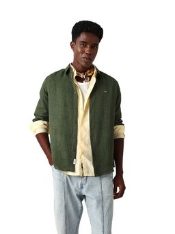 The Bear House - Green Cotton Full Sleeves Shirt