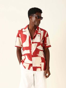 The Bear House - Red Rayon,Nylon Half Sleeves Shirt