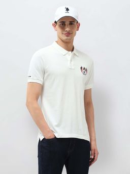 U.S. Polo Assn. Denim Co. - White Cotton Half Sleeves Polo T-Shirt