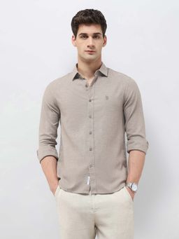 U.S. POLO ASSN. - Brown Cotton Full Sleeves Shirt