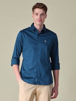 U.S. POLO ASSN. - Blue Cotton Full Sleeves Shirt