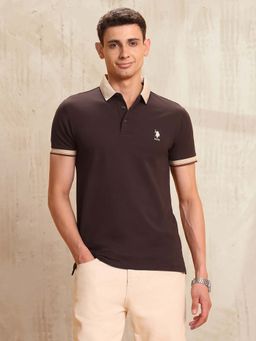 U.S. POLO ASSN. - Brown Cotton Half Sleeves Polo T-Shirt
