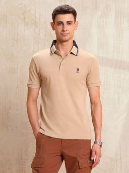 U.S. POLO ASSN. - Beige Cotton Half Sleeves Polo T-Shirt