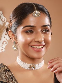 Aatmana - Gold-Plated Austrian Diamond Studded and Beaded Jewellery Set with Maangtikka