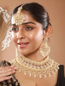 Aatmana - Gold-Plated Kundan-Studded and Beaded Jewellery Set with Maangtikka