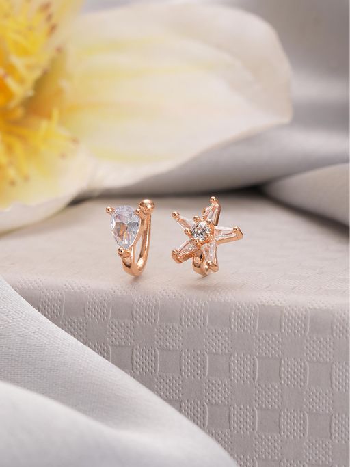 Aatmana Set Of 2 Rose Gold-Plated and White Ad-Studded Nosepins