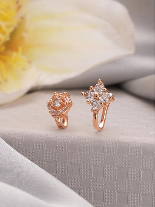 Aatmana Set Of 2 Rose Gold-Plated and White Ad-Studded Nosepins