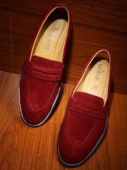 Louis Stitch - Italian Moccasins Ferrari Red Suede Plain Loafers for Men