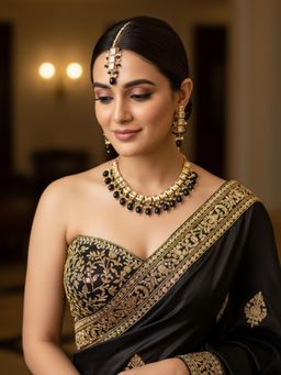 LUCKY JEWELLERY - Black 18K Gold Plating Back Meenakari Kundan Jewellery Set