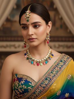 LUCKY JEWELLERY - Multi-Color 18K Gold Plating Back Meenakari Kundan Jewellery Set