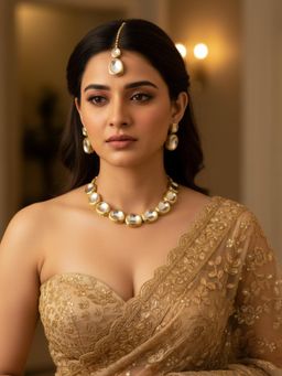 LUCKY JEWELLERY - 18K Gold Plating Back Meenakari Kundan Jewellery Set