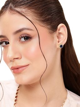 Carlton London - 18Kt Gold Plated Blue Saphire Cz Geometric Bold Stud Earrings