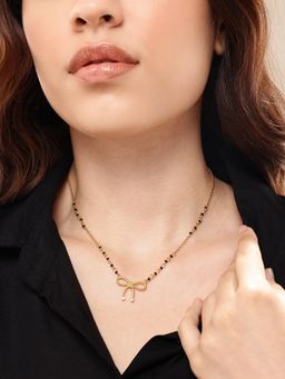 Carlton London - 18Kt Gold Plated Cz and Beads with Bow Mangalsutra