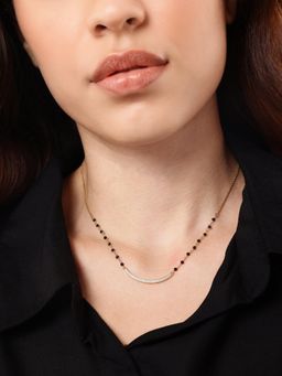 Carlton London - 18Kt Gold Plated Cz Curve Bar Mangalsutra