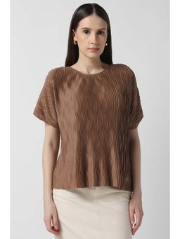 Van Heusen - Women Brown Textured Formal Round Neck Top