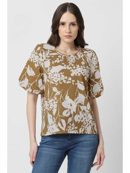 Van Heusen - Women Brown Print Casual Round Neck Top