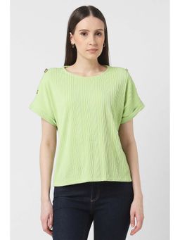 Van Heusen - Women Green Textured Casual Round Neck Circular Knit Top
