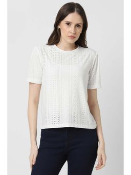 Van Heusen - Women White Embroidered Casual Round Neck Top