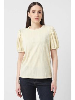 Van Heusen - Women Cream Textured Casual Round Neck Circular Knit Top