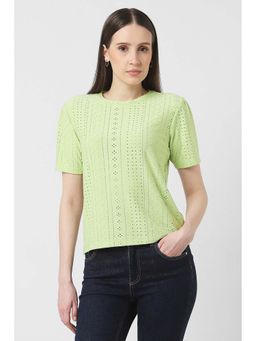 Van Heusen - Women Green Embroidered Casual Round Neck Circular Knit Top