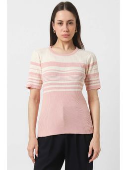 Van Heusen - Women Pink Stripe Formal Round Neck Top