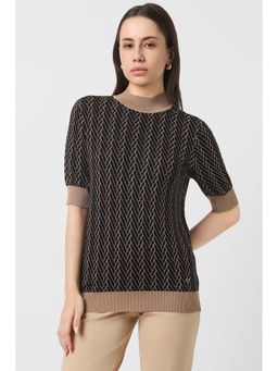 Van Heusen - Women Black Print Casual Round Neck Top