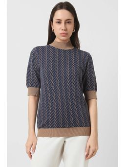 Van Heusen - Women Navy Print Casual Round Neck Top
