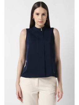 Van Heusen - Women Navy Solid Formal High Neck Top