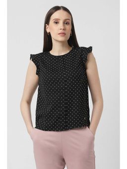 Van Heusen - Women Black Print Formal Round Neck Top