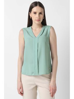 Van Heusen - Women Green Solid Formal V Neck Top