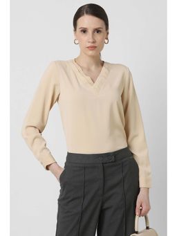 Van Heusen - Women Beige Solid Formal V Neck Top