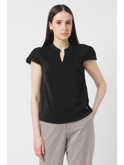 Van Heusen - Women Black Solid Formal Slit Neck Top