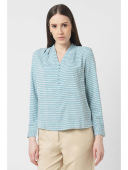 Van Heusen - Women Blue Print Formal V Neck Top