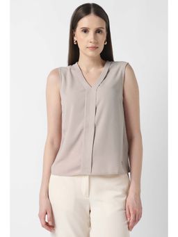 Van Heusen - Women Beige Solid Formal V Neck Top