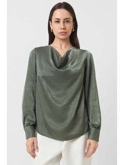 Van Heusen - Women Green Solid Party Cowl Neck Top