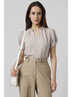 Van Heusen - Women Beige Print Formal Slit Neck Top