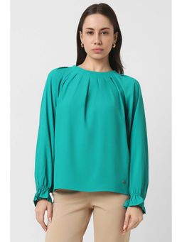 Van Heusen - Women Green Solid Formal Round Neck Top
