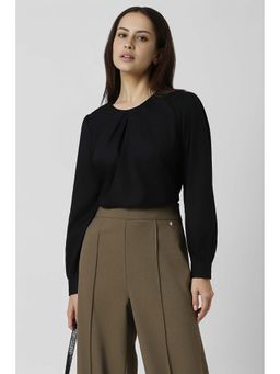 Van Heusen - Women Black Solid Formal Round Neck Top