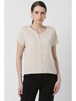 Van Heusen - Women Beige Solid Formal V Neck Top