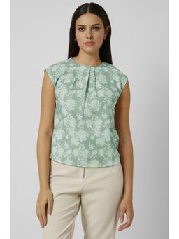 Van Heusen - Women Green Print Formal Round Neck Top