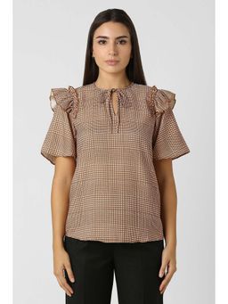 Van Heusen - Women Brown Print Formal Tie-Up Neck Top