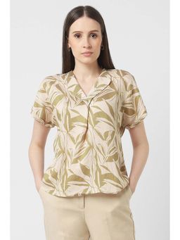 Van Heusen - Women Beige Print Casual Stylized Neck Top