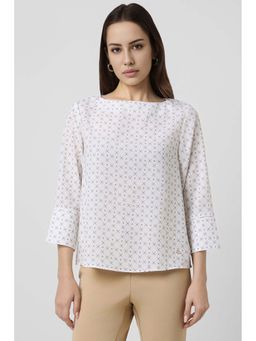 Van Heusen - Women White Print Formal Boat Neck Top