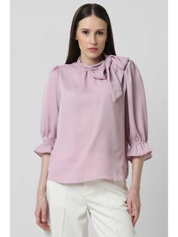 Van Heusen - Women Lavender Solid Formal Stylized Neck Top