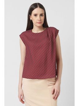 Van Heusen - Women Maroon Print Formal Round Neck Top