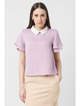 Van Heusen - Women Lavender Solid Formal Stylized Neck Top