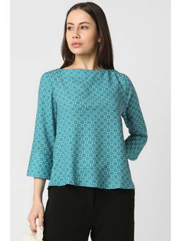 Van Heusen - Women Blue Print Formal Boat Neck Top